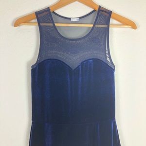 Crushed Velvet blue mini dress with lace, S